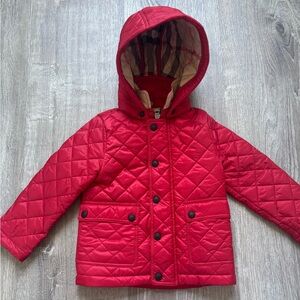 Burberry Kids Red Quilted Puffer Coat